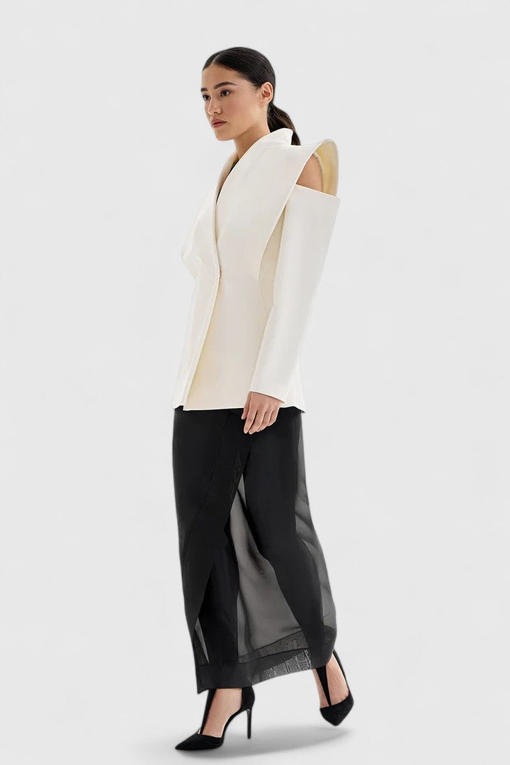 White structured shoulder blazer for women - view 2