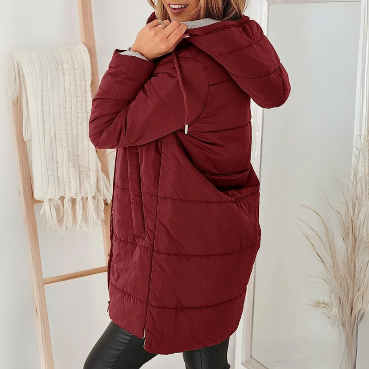 Hooded Longline Puffer Jacket for Women - Drawstring Waist Coat
