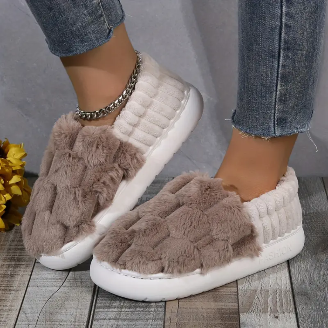 Plaid Fluffy Slippers for Women Non Slip Breathable