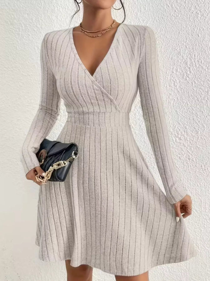 Ribbed Wrap Knit Mini Dress for Women - front view