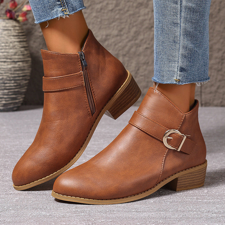 Ankle Boots for Women Low Block Heel Zipper Closure