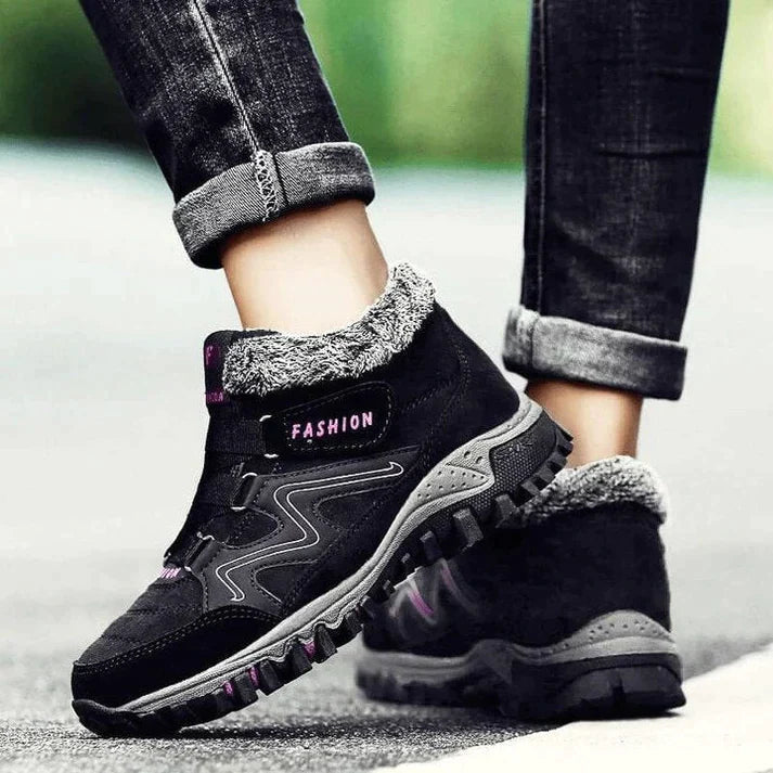 Leather Ankle Boots for Women - Black Red