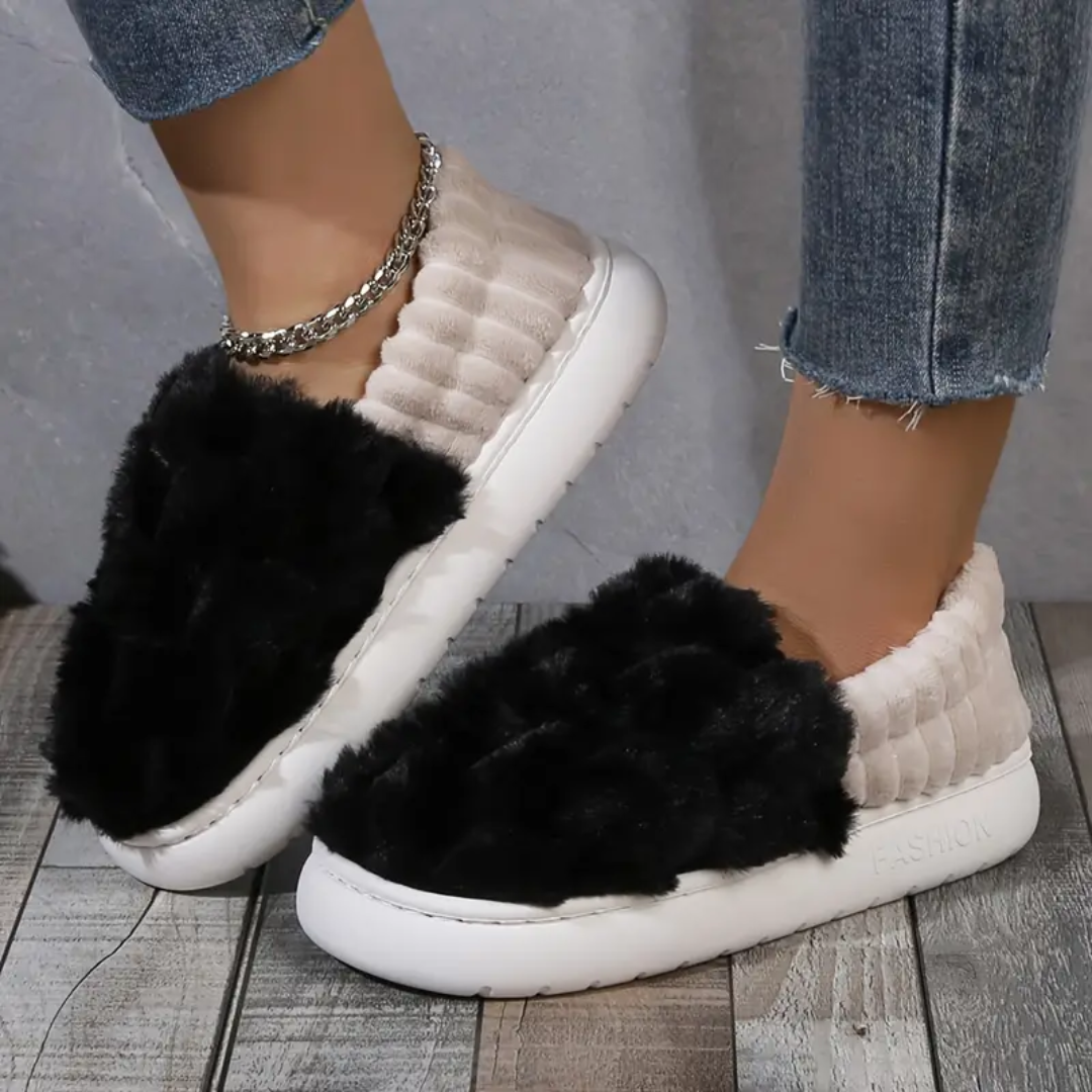 Plaid Fluffy Slippers for Women Non Slip Breathable