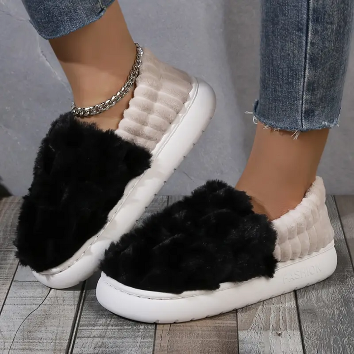 Plaid Fluffy Slippers for Women Non Slip Breathable