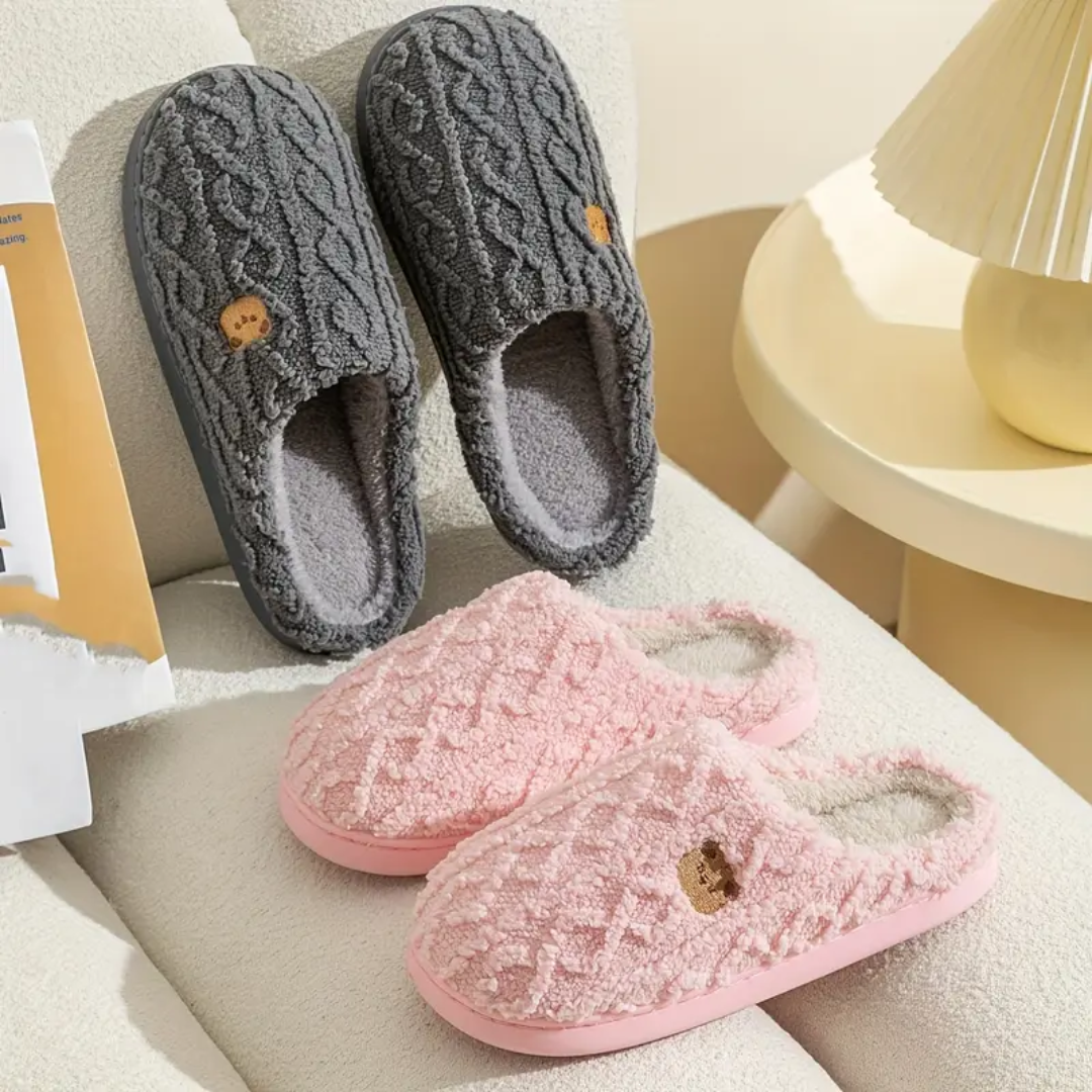 Bear Print Sherpa Slippers for Women Non Slip Cushioned Sole