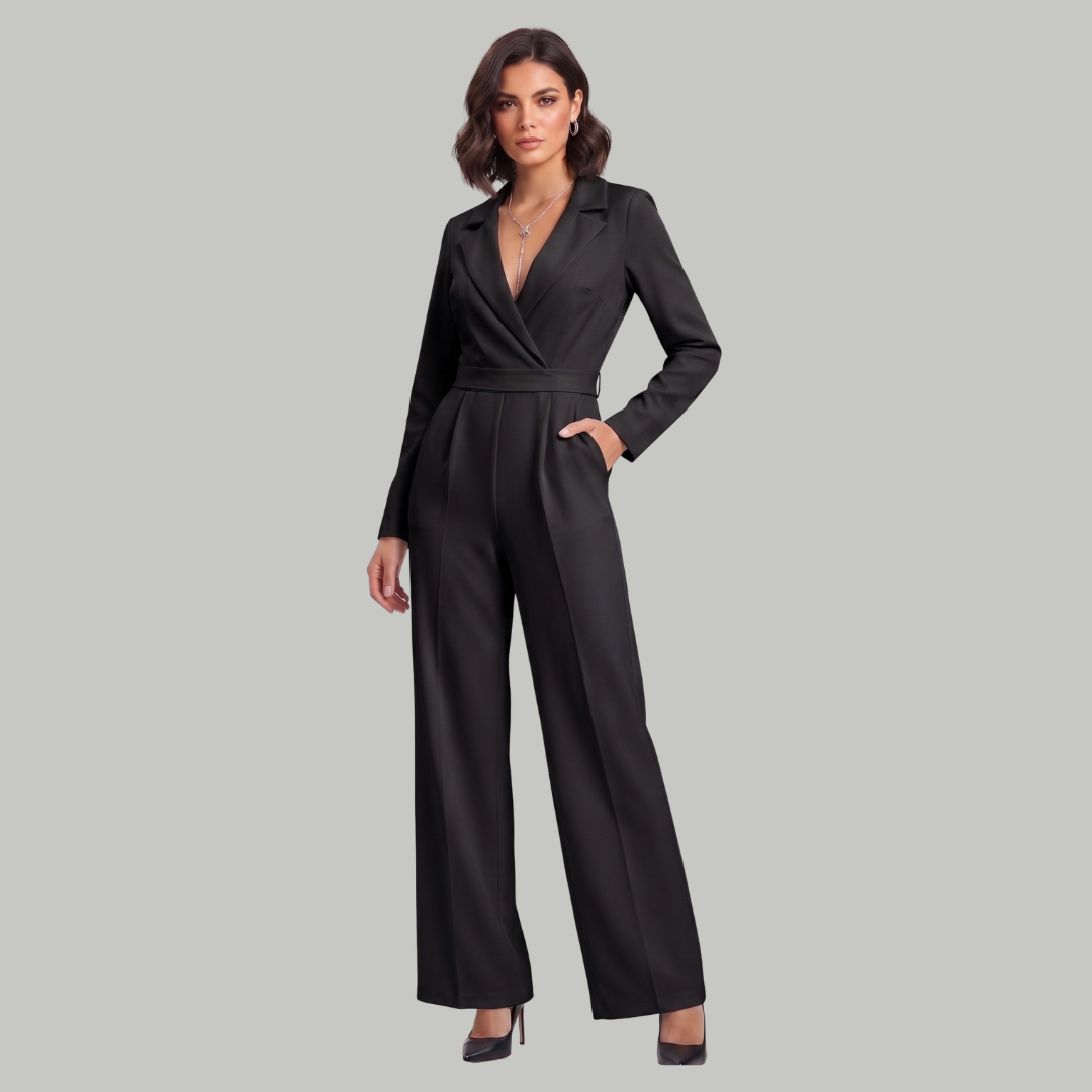 Collared Wide Leg Tailored Jumpsuit for Women Work Office