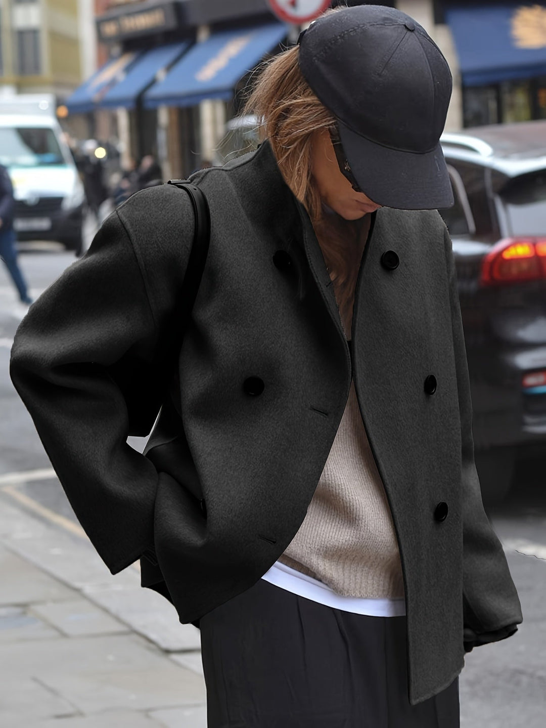 Wool Pea Coat for Women - Oversized Double Breasted Winter Coat