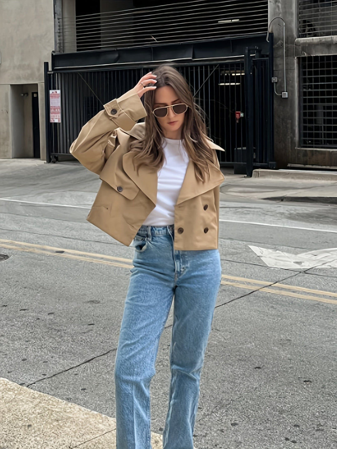 Coffee Brown Cropped Pea Coat for Women - Double Breasted Short Coat