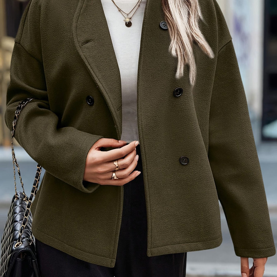 Dark Green Fleece Pea Coat for Women - Double Breasted Relaxed Coat