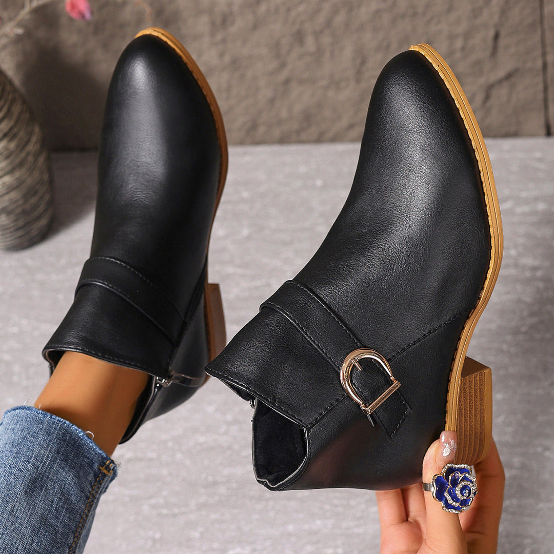 Ankle Boots for Women Low Block Heel Zipper Closure