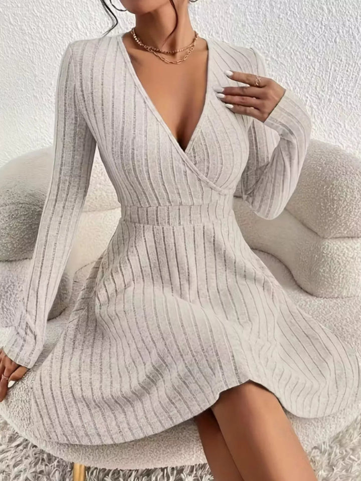 Ribbed Wrap Knit Mini Dress for Women - detail view