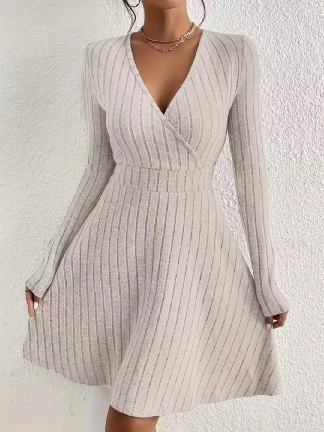 Ribbed Wrap Knit Mini Dress for Women - side view