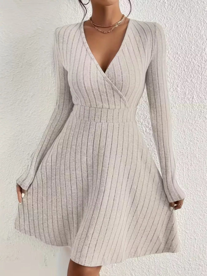 Ribbed Wrap Knit Mini Dress for Women - side view