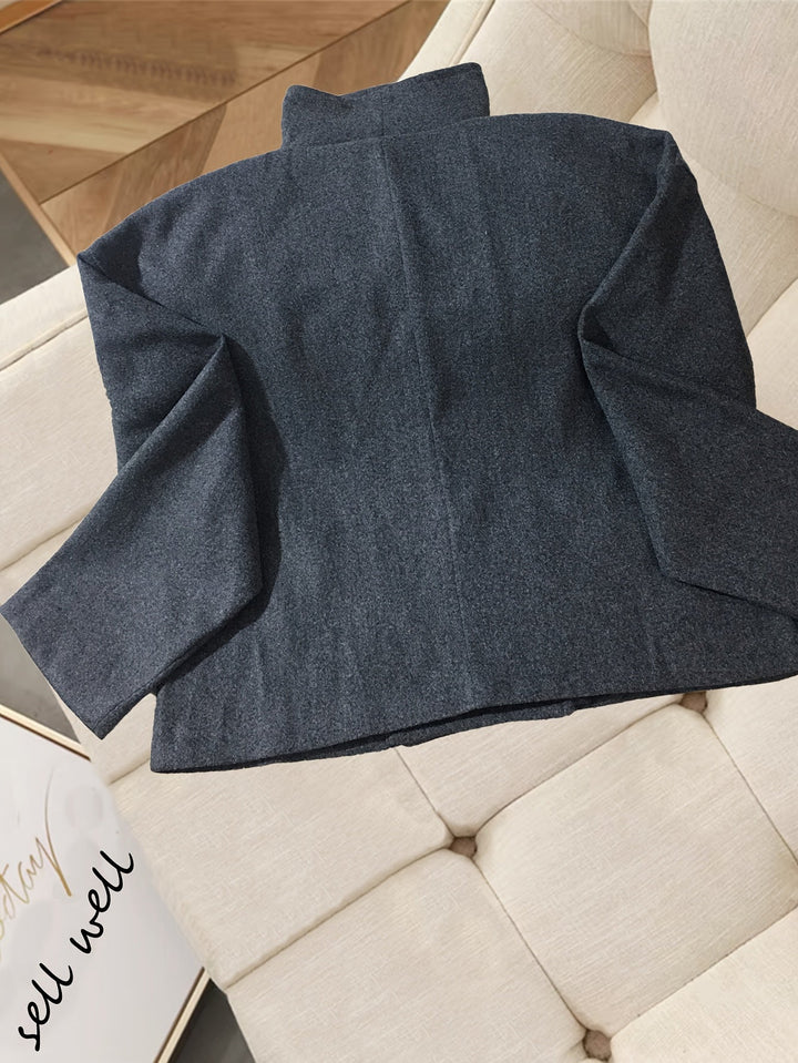Short Wool Pea Coat for Women - Notch Lapel Double Breasted Jacket