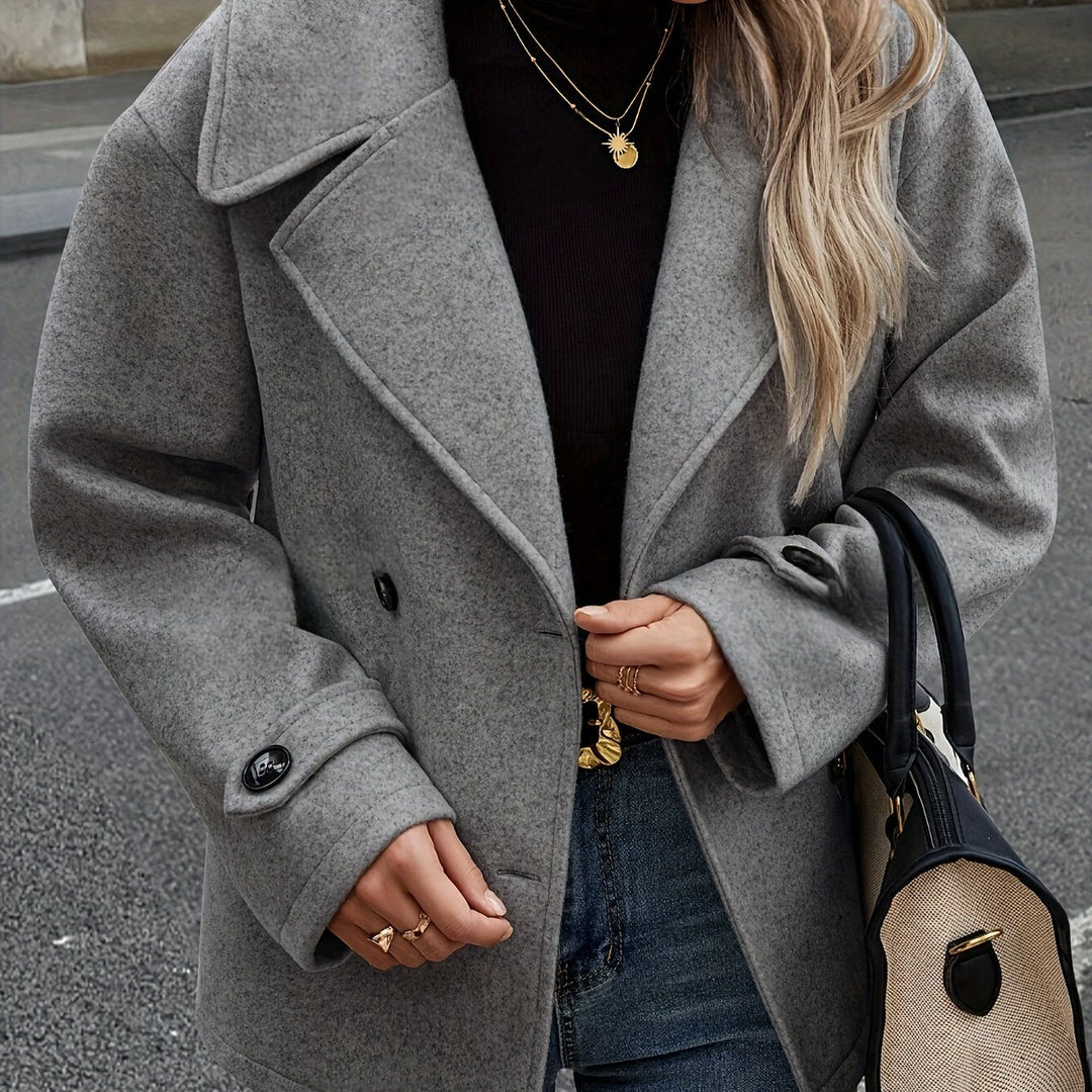 Dark Grey Wool Pea Coat for Women - Double Breasted Oversized Coat
