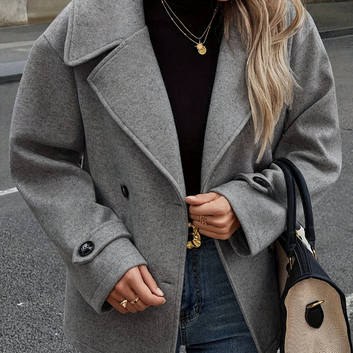 Dark Grey Wool Pea Coat for Women - Double Breasted Oversized Coat