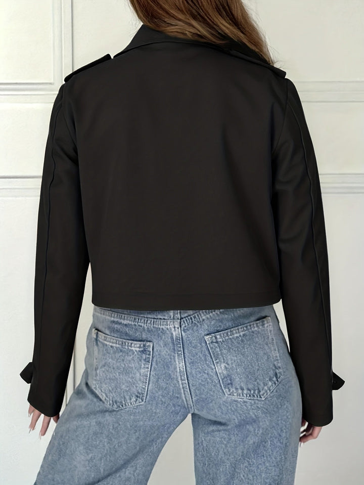 Brown Cropped Pea Coat for Women - Double Breasted Short Winter Coat