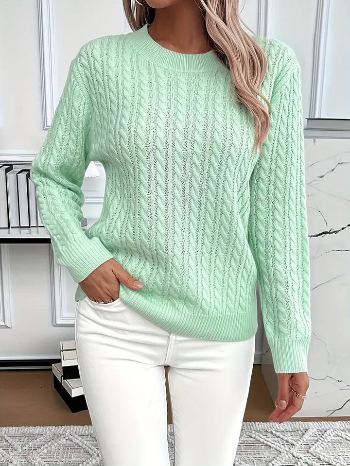 Cable Knit Sweater for Women - Light Green