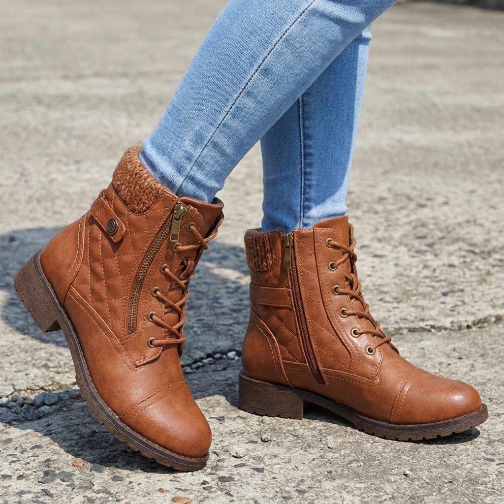 Women's low block heel leather ankle boots - view 2