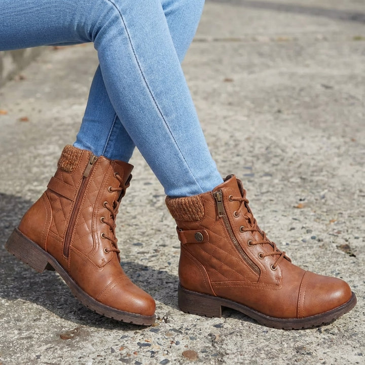 Women's low block heel leather ankle boots - view 3