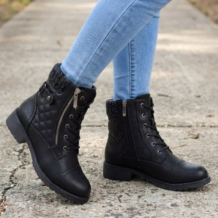 Women's low block heel leather ankle boots - view 1