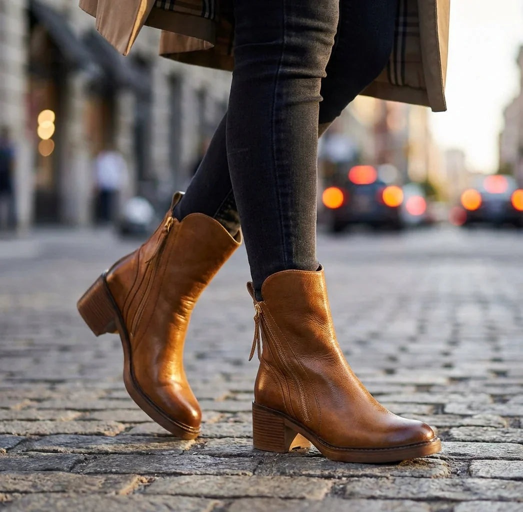 Women's leather side-zip ankle boots - view 8