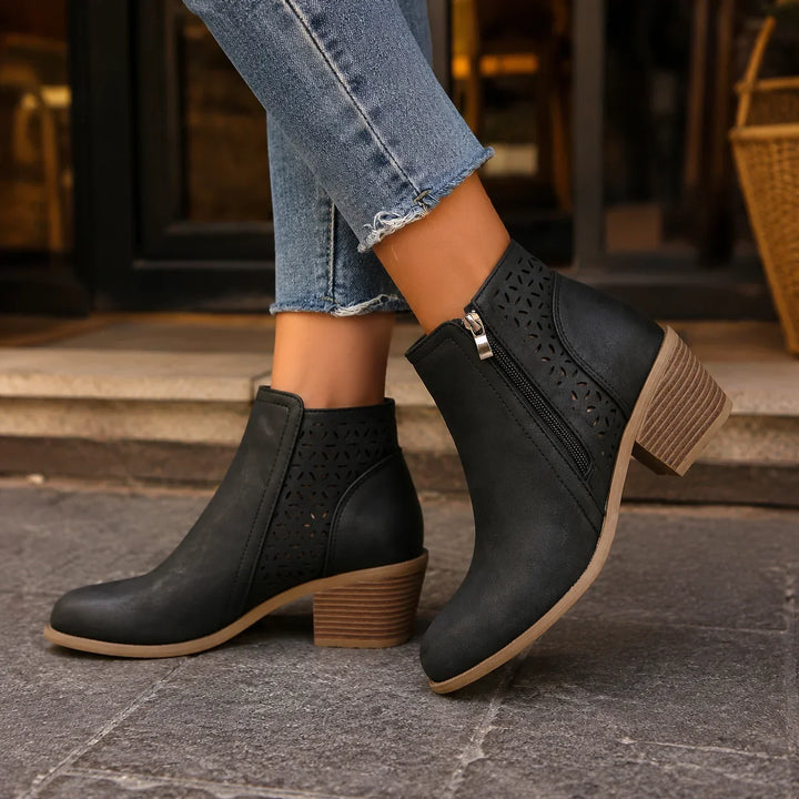 Women's floral cutout suede ankle boots - view 1
