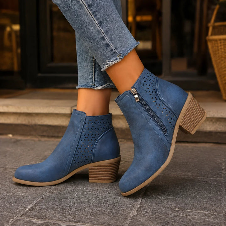 Women's floral cutout suede ankle boots - view 4