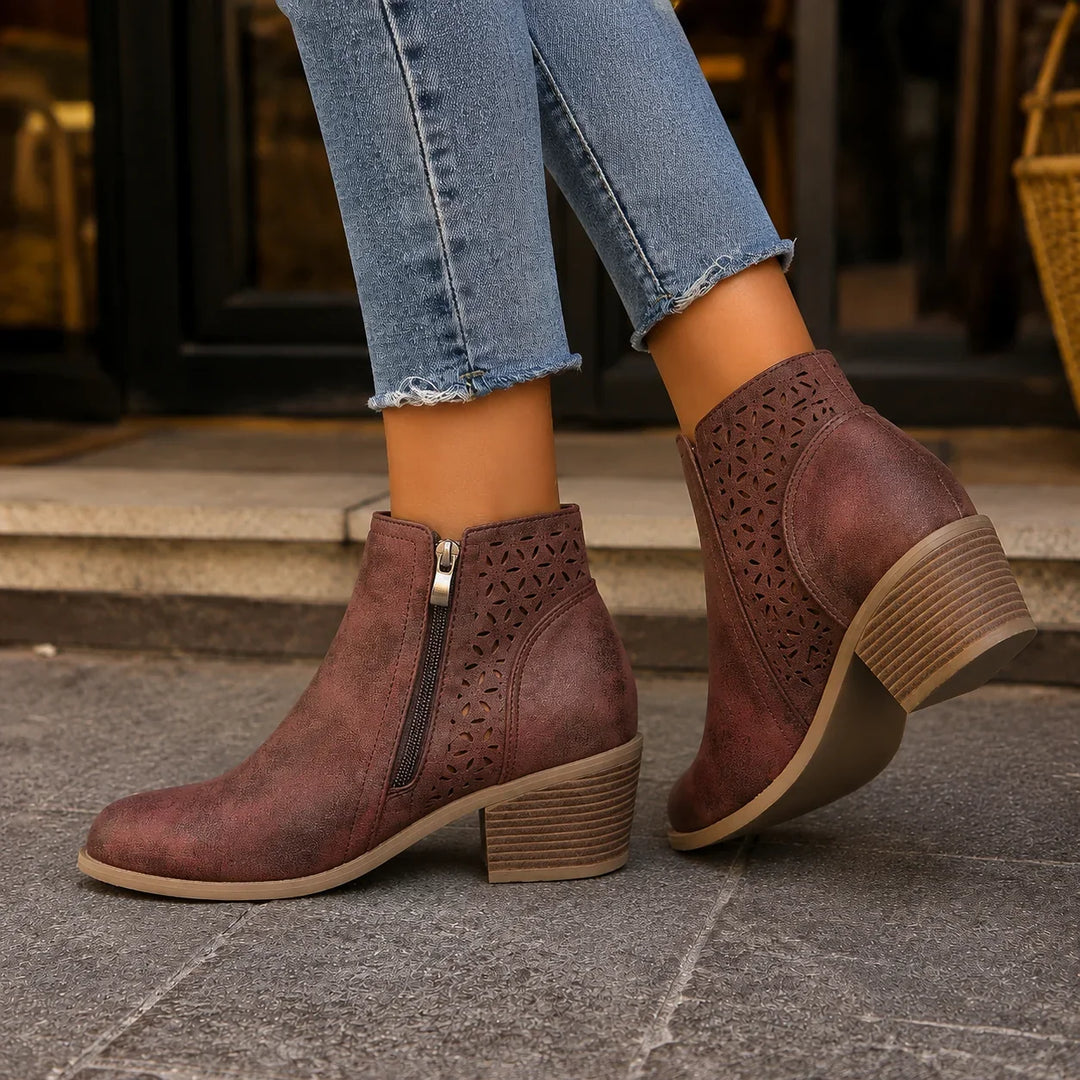 Women's floral cutout suede ankle boots - view 5