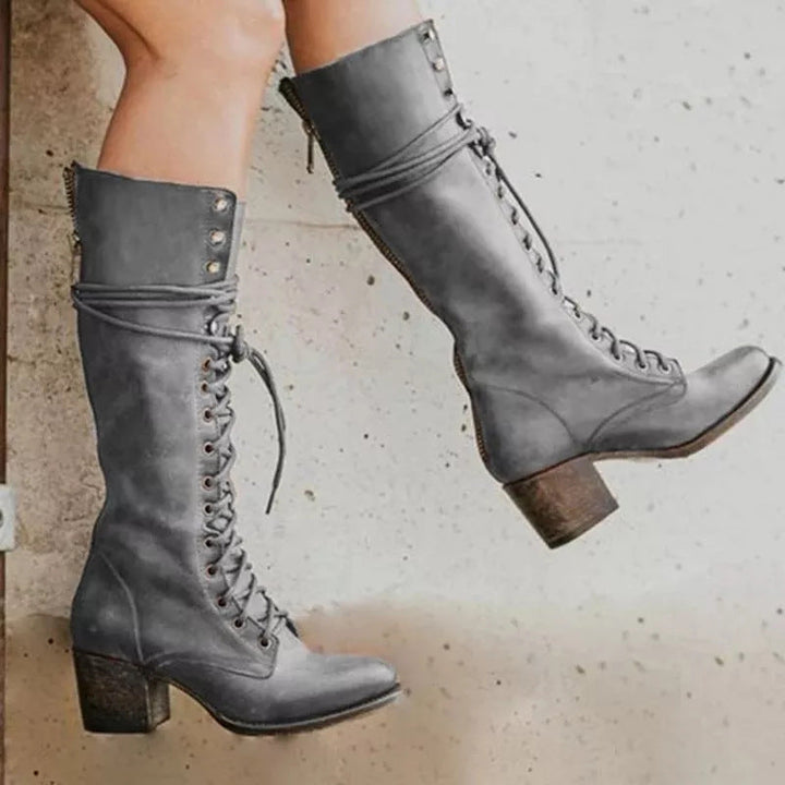 Vintage Lace-Up Knee High Boots for Women - styled