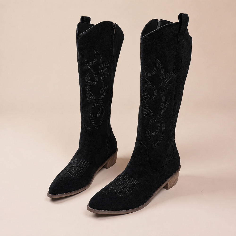 Embroidered Western Cowboy Boots for Women - Black