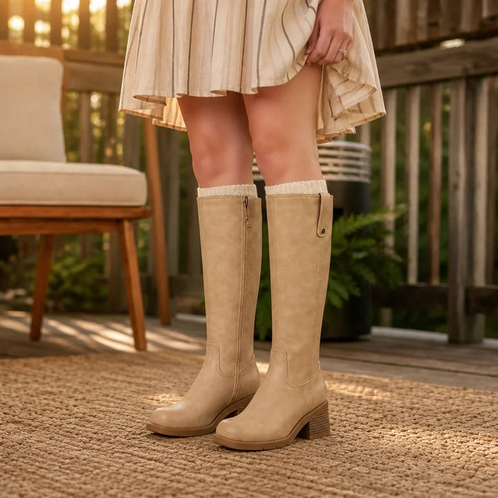 Women's pull-on block heel knee-high boots - view 11