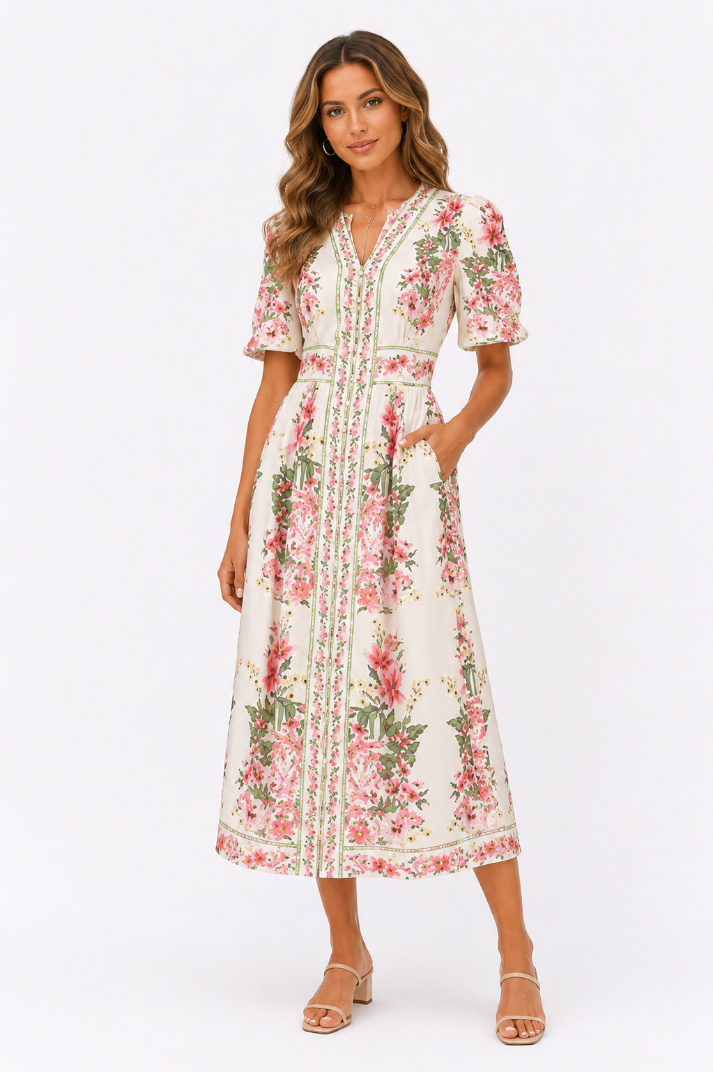 Bella™ – Floral Elegance Midi Dress