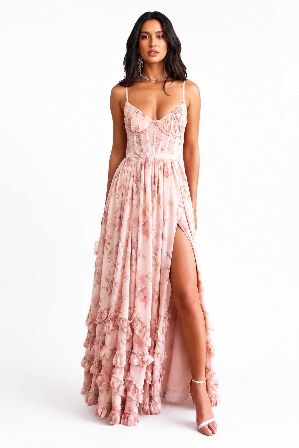 Milly™ – Romantic Floral Ruffle Maxi Dress