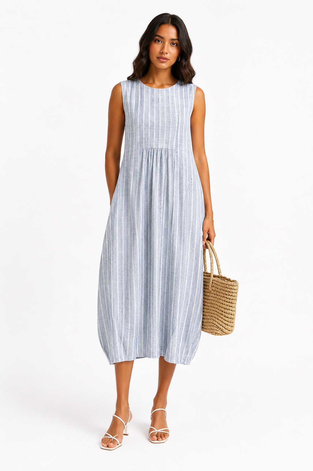 Luna™ – Elegant Sleeveless Striped Midi Dress