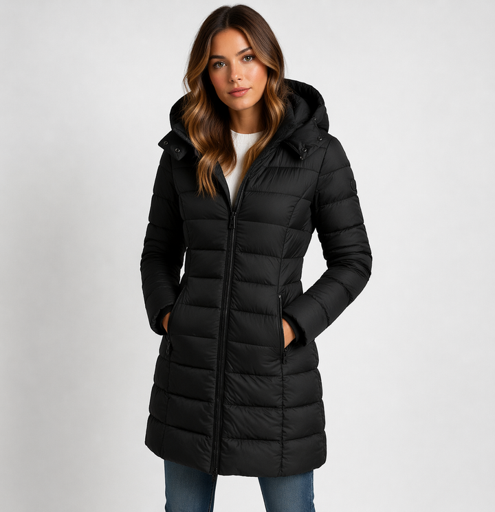 Solene | Hooded Longline Puffer Jacket for Women