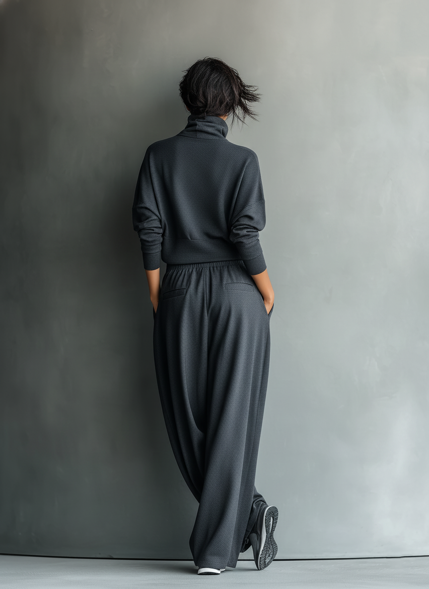 Women's  Set with High Neck and Wide Leg Pants