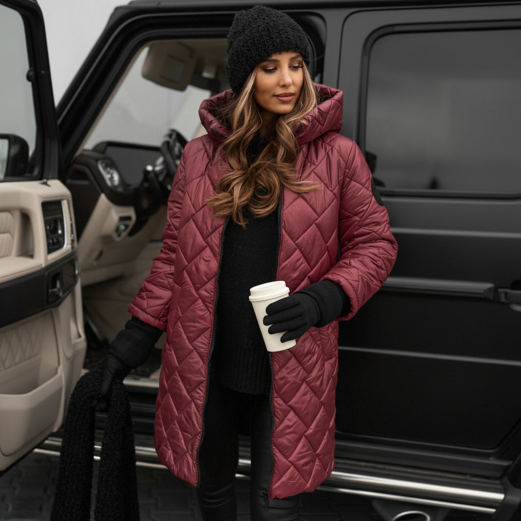 Quilted Hooded Jacket for Women - Insulated Cold Weather Coat