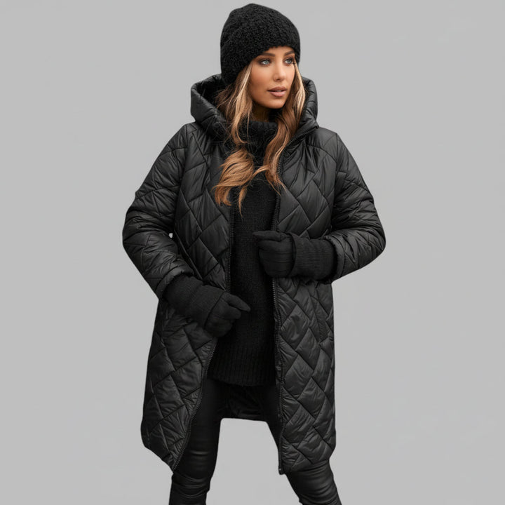 Quilted Hooded Jacket for Women - Insulated Cold Weather Coat