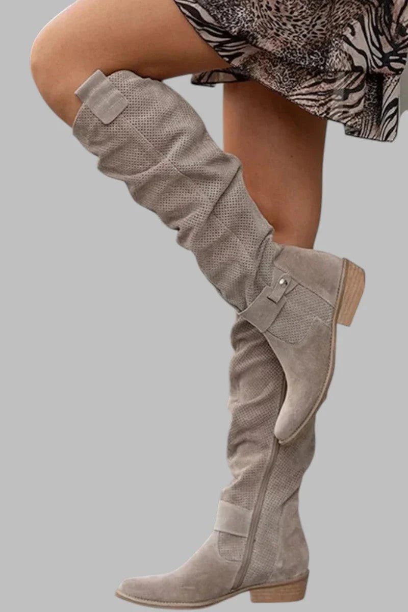 Women's perforated suede knee-high boots - view 2