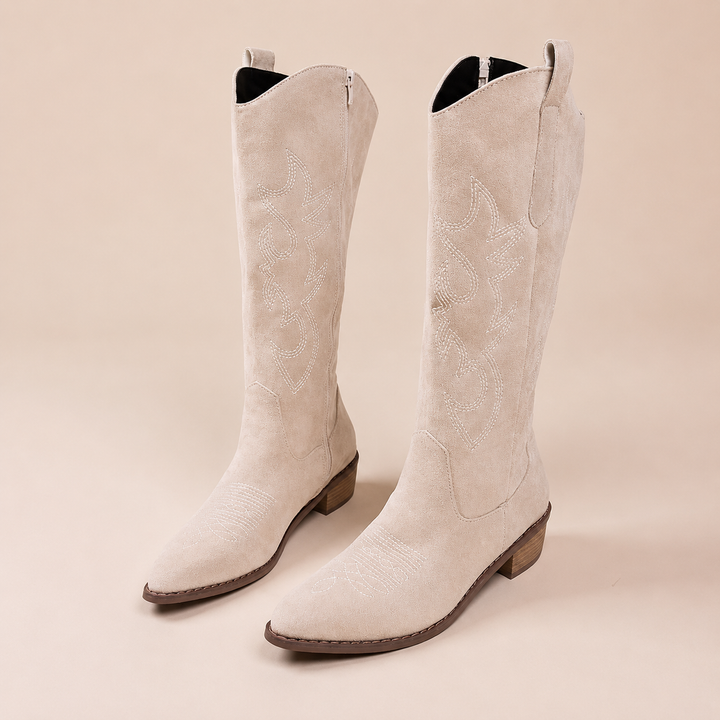 Embroidered Western Cowboy Boots for Women - Cream