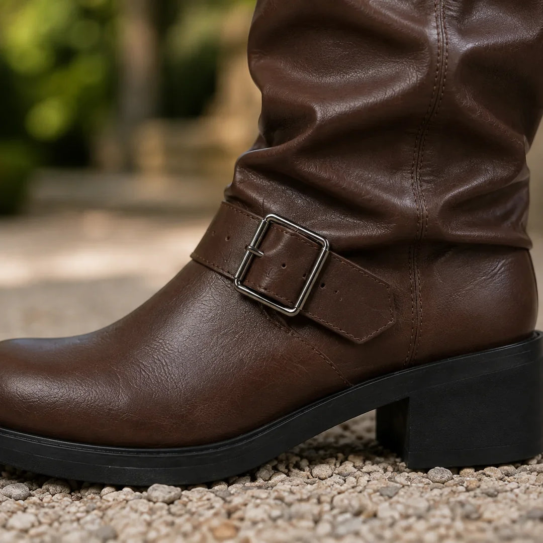 Women's buckled knee-high biker slouch boots - view 2