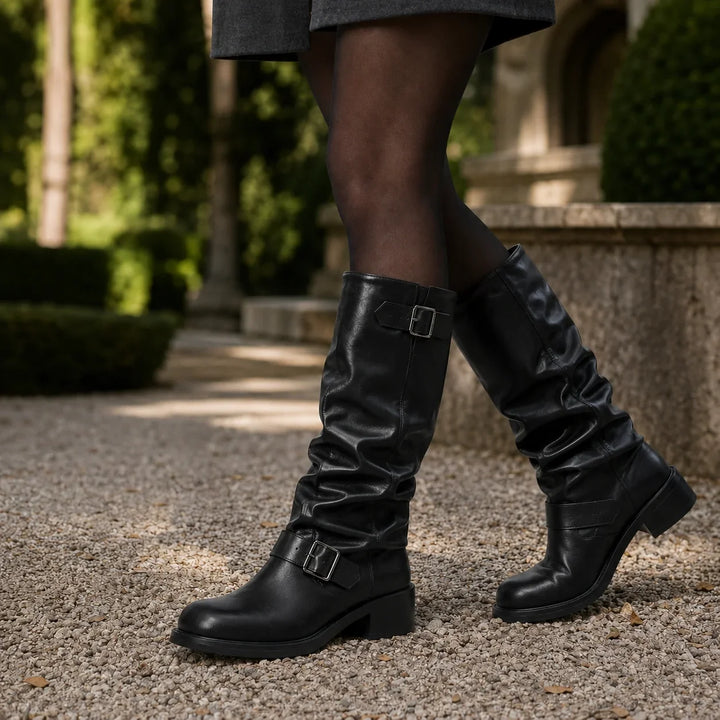 Women's buckled knee-high biker slouch boots - view 3