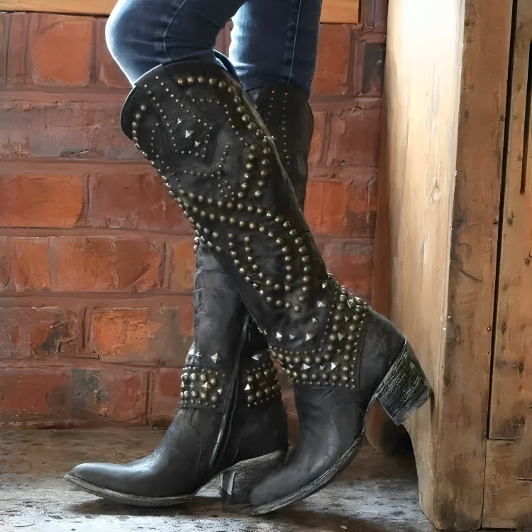 Western Knee-High Boots for Women - Black