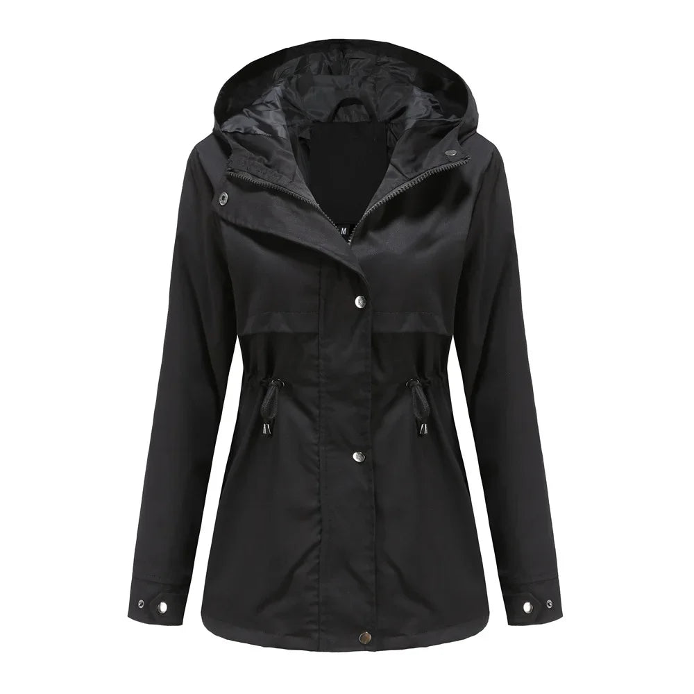 Anorak Rain Jacket for Women - Hooded Drawstring Waist Windbreaker