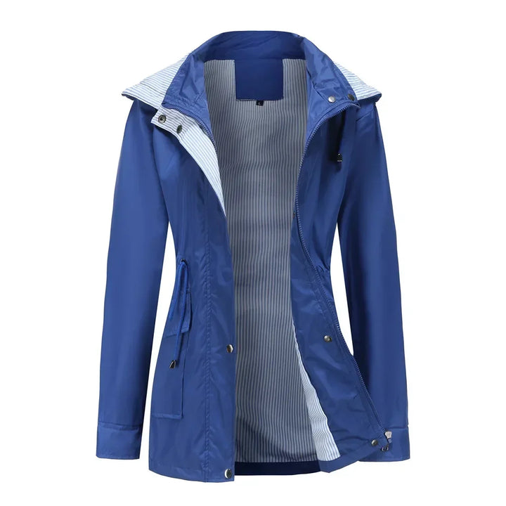 Rain Jacket for Women - Hooded Drawstring Waist Cotton Lined Coat