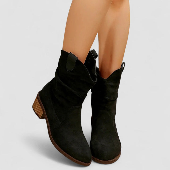 Slouchy Ankle Boots for Women Suede Finish Pull Loop Block Heel