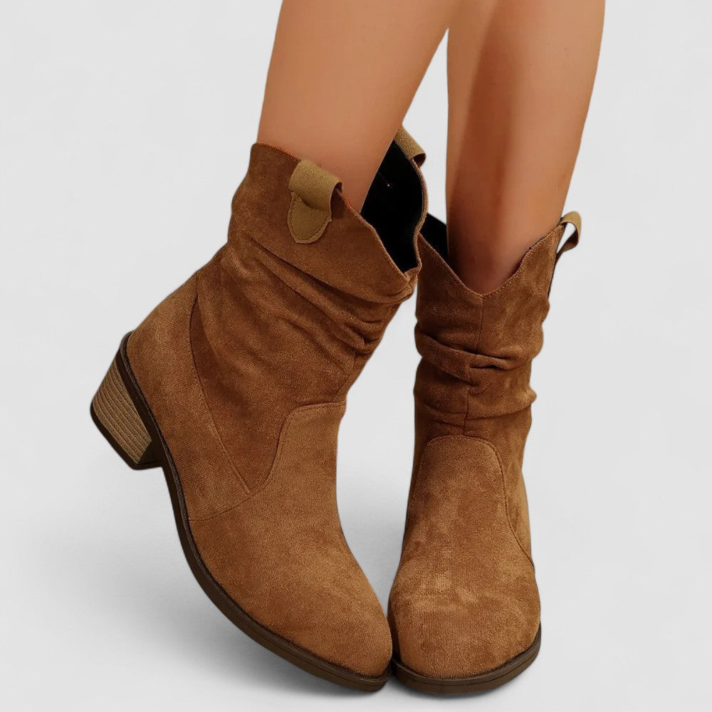Slouchy Ankle Boots for Women Suede Finish Pull Loop Block Heel