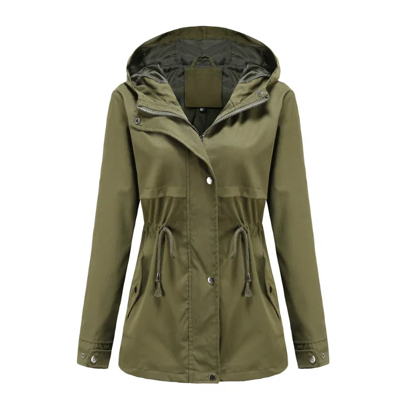 Anorak Rain Jacket for Women - Hooded Drawstring Waist Windbreaker