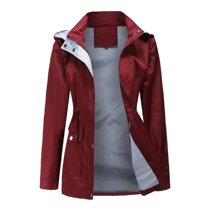 Rain Jacket for Women - Hooded Drawstring Waist Cotton Lined Coat